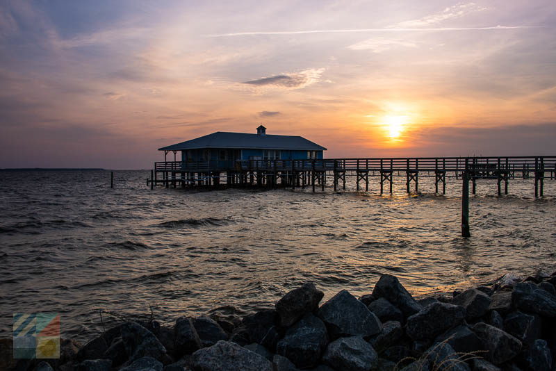House in Nags Head over the sound at sunset